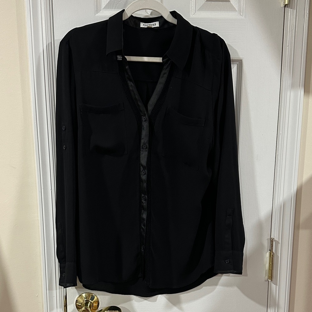 Express Elegant Black Button-Down Blouse - image 1